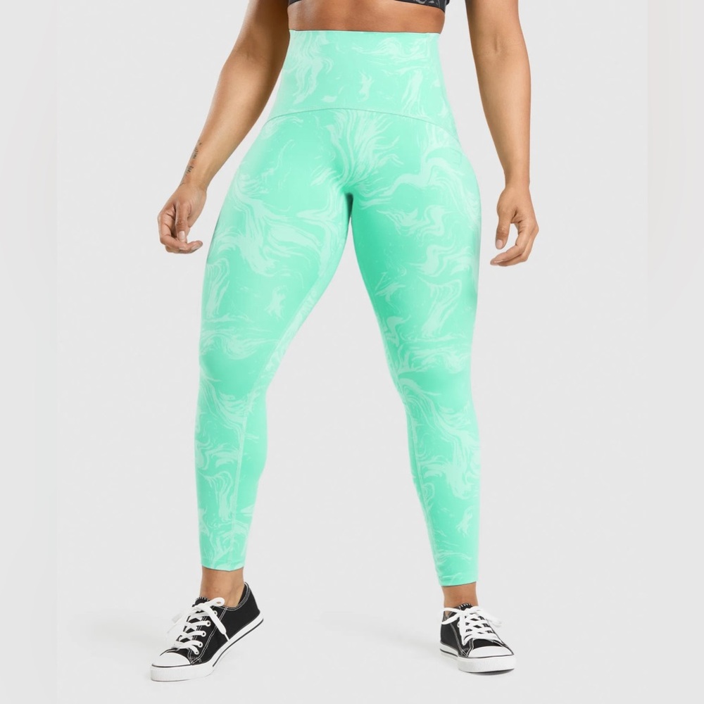 Gymshark Waist Support Leggings in Bright Turquoise Print Size M